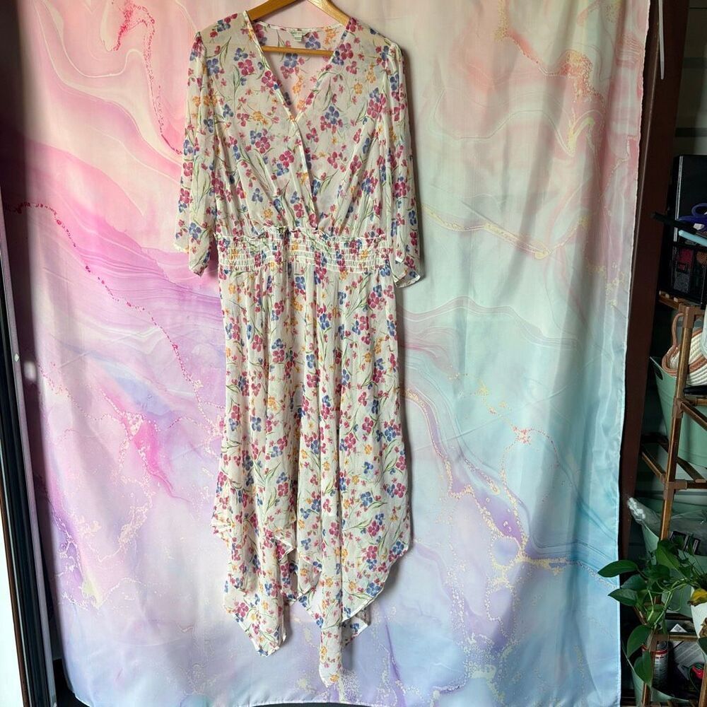 Cato 18/20 W Midi Sheer Floral Dress Spring Preppy Boho Cottagecore Romantic
